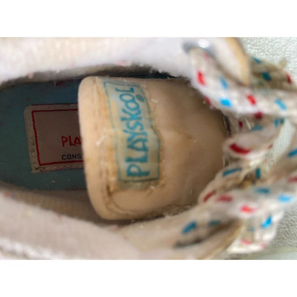 Vintage 1994 Playskool Baby Toddler Shoes Size 3 White Leather Earth Globe Laces